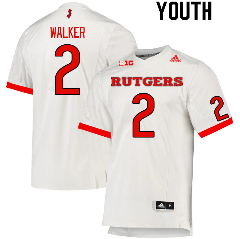 Youth #2 Moses Walker Rutgers Scarlet Knights College Football Jerseys Stitched Sale-White - Click Image to Close